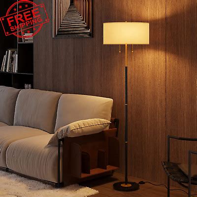 2-Light Floor Lamp, Mid Century Floor Lamp with White Fabric Shade | eBay