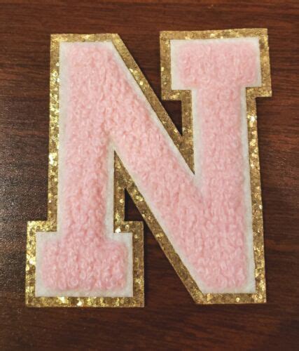 3 Inch Pink Chenille Varsity Letter with Gold Glitter Border Letter N 0011 | eBay