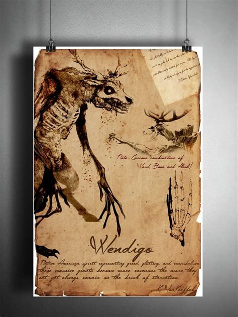 Wendigo cryptid art, bestiary cryptozoology science journal art, monsters and folklore, american ...