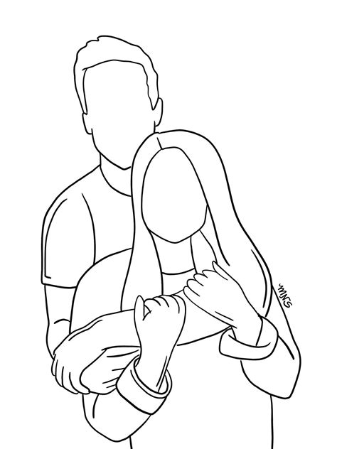 Couple Outline, One to Two People Outline Drawing, Two Person Sketch ...