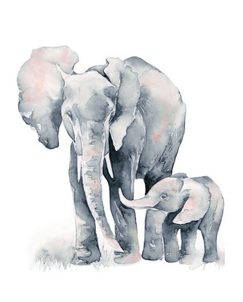 Sweet watercolor mom and cub elephants tattoo design | Watercolor elephant, Elephant painting ...