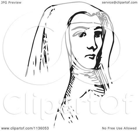 Clipart Of A Retro Vintage Nun In Black And White - Royalty Free Vector Illustration by Picsburg ...