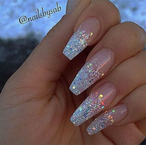 Baby Blue Acrylic Nails Glitter French Tips