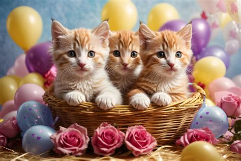 Cute Kittens Inside A Straw Basket Free Stock Photo - Public Domain Pictures