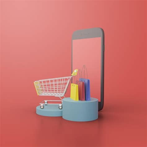 Premium Photo | Online shopping 3d rendering with smartphone and shopping cart Premium design ...