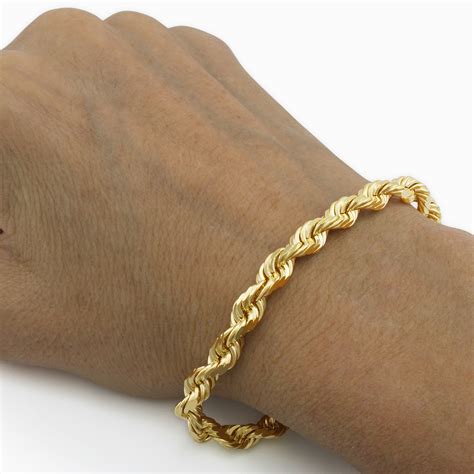 10K Real Yellow Gold Men Womens 6mm Diamond Cut Rope Chain Bracelet 8" 8.5" 9" | eBay