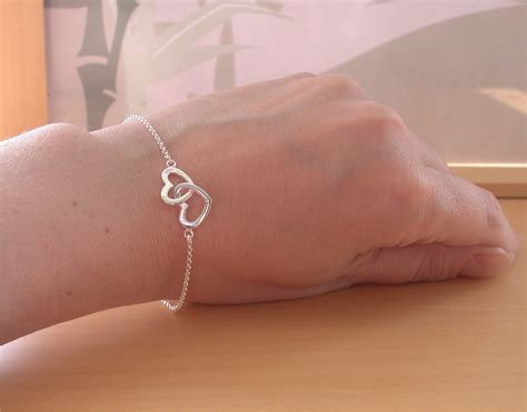 925 Silver Heart Bracelet/Sterling Silver Double Heart Bracelet/Heart Jewelry/Heart Jewellery ...