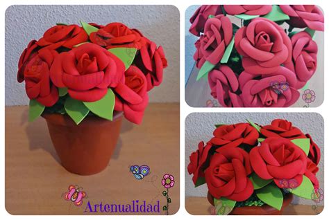 Maceta de rosas rojas realizada en goma eva, perfecta para decorar ...