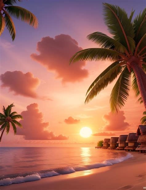 Premium AI Image | 3d animation sunset beach of wallpaper