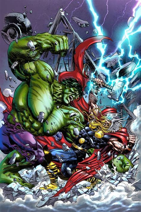 #Hulk #Fan #Art. (THOR VS HULK Drawn) By: Mike Deodato, (Color) By: AngeloCarvalho. ÅWESOMENESS ...