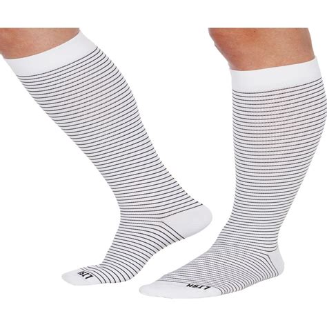 LISH Skinny Stripe Wide Calf Compression Socks - Graduated 15-25 mmHg Knee High Striped Plus ...