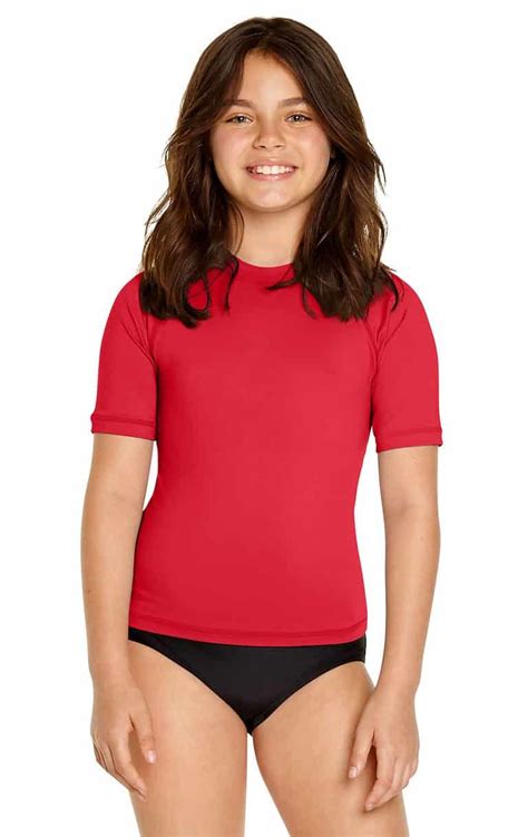 Girl's Short Sleeve Rash Guard - Red - Wet Effect, Inc.