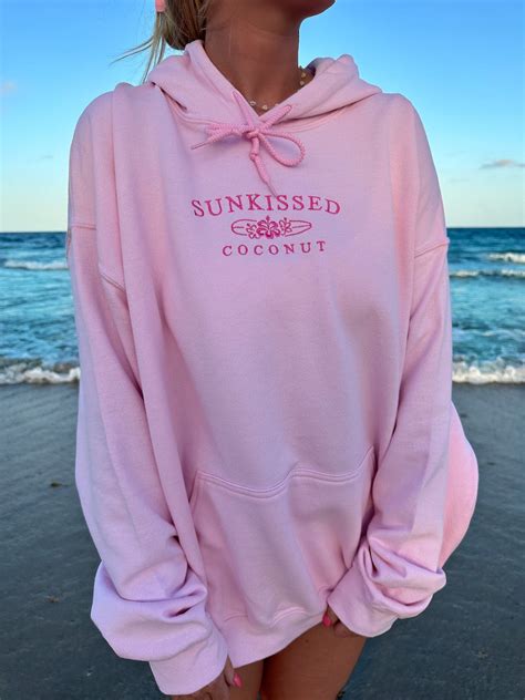 Light Pink Embroider Sunkissedcoconut Hoodie - Etsy