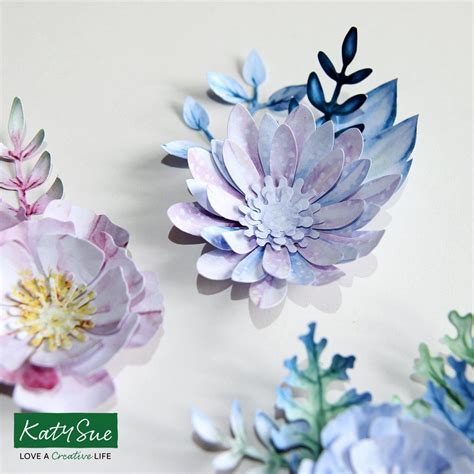 Katy Sue Designs - Die Cut Flowers & Leaves - Icy Watercolour (Pack of 12)