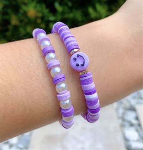 Preppy purple clay bead set | Beaded bracelets, Clay bead necklace ...