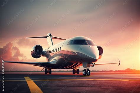 Luxury private jet on airport runway (Generative AI) Stock Illustration ...