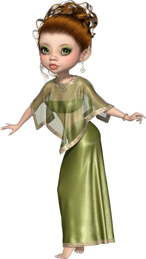 an animated woman in a green dress with her arms outstretched and hands out to the side