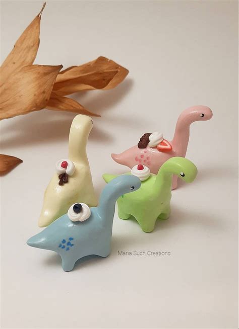 Cute Pastel Color Dinosaur Figure Set Made With Polymer Clay, Sweet Dinosaur Figurine, Kawaii ...