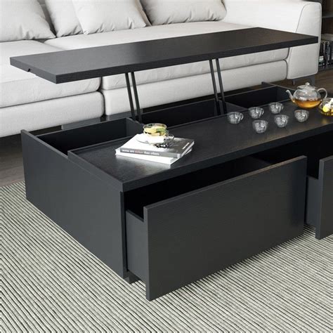 Rectangular Lift Top Storage Coffee Table with Drawers in Black Style B | Coffee table with ...