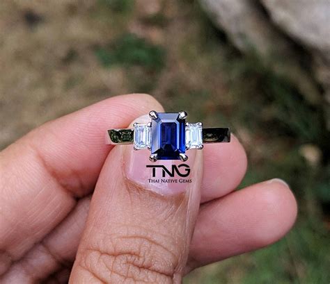 1 Carat Octagon (Emerald) Cut Blue Sapphire Diamond Engagement Ring