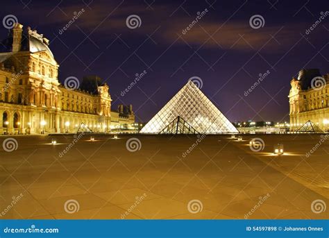 Louvre Pyramid by Night in Paris Editorial Stock Photo - Image of ...