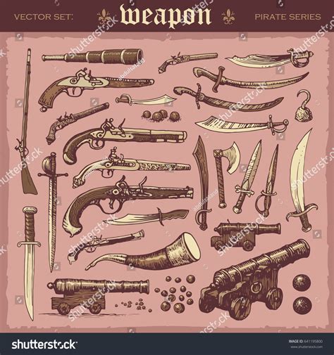 Conjunto vectorial ilustrado de antiguas armas: vector de stock (libre de regalías) 641195800 ...
