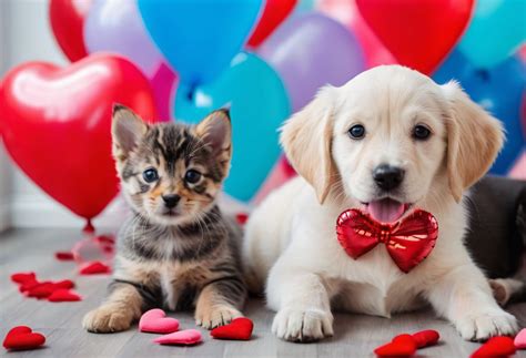 Cute Puppies W Balloons And Hearts Free Stock Photo - Public Domain ...