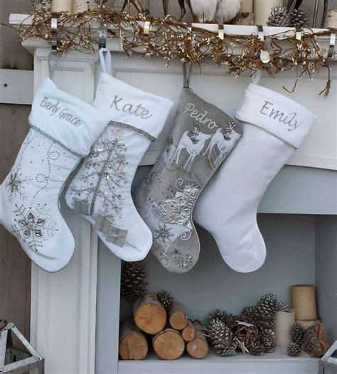 DISCONTINUED Personalized Christmas Stockings Silver White Velvet 20 ...