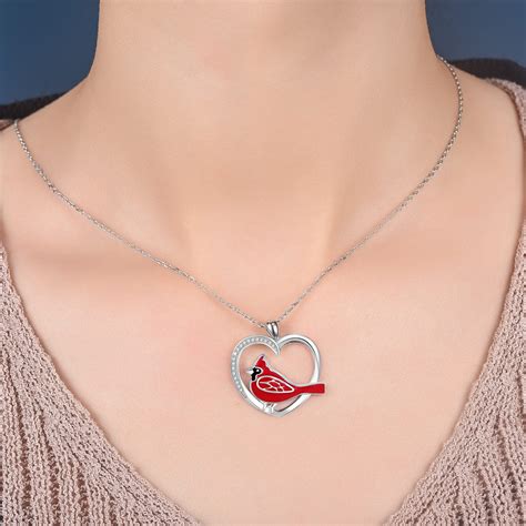 925 Sterling Silver Cardinals Heart Pendant Necklace Gift for Women - – distancejewelry