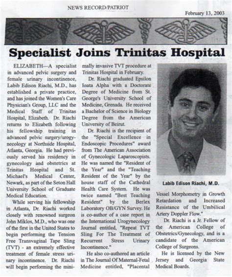 Specialist joins Trinitas Hospital | Media | Riachi Surgery | Dr. Labib Riachi