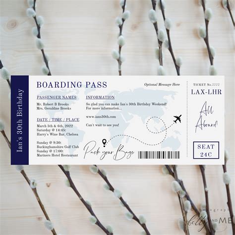 Boarding Pass Invitation, Airline Ticket Printable Template, Flight ...