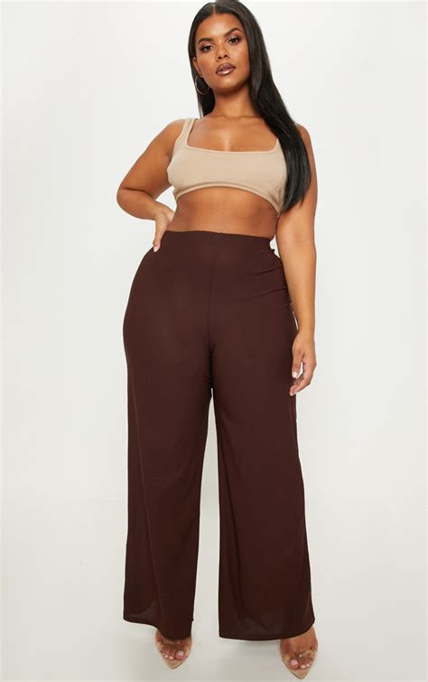 Plus Chocolate Brown Pants | Plus Size | PrettyLittleThing QA