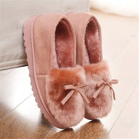 Fur Faux Suede Bowknot Warm Slip On Slippers | anniecloth