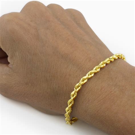 Mens 14k Yellow Gold 5mm Italian Rope Chain Bracelet Lobster Clasp 8" 8.5" 9" | eBay