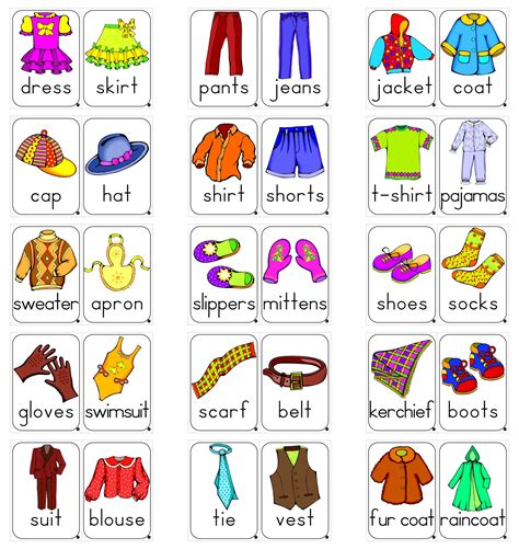 # 30 Colored Clothes Flashcards for Young Learners (in PDF format) | Kids english, Flashcards ...