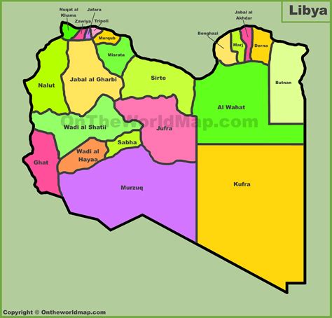 Administrative divisions map of Libya - Map of Districts of Libya - Ontheworldmap.com