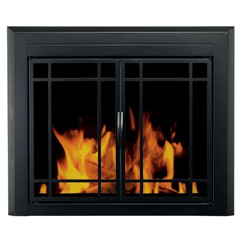 Pleasant Hearth Easton Black Fireplace Glass Firescreen Doors - Large - Fireplacess.com