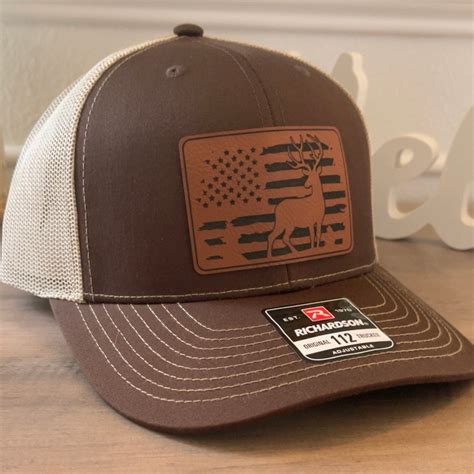 Deer Hunting American Flag Leather Patch Hat Brown – VividEditions