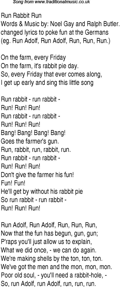 1940s Top Songs: lyrics for Run Rabbit Run