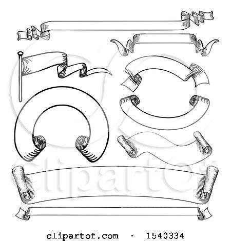 Clipart of a Black and White Vintage Scroll and Banner Design Elements - Royalty Free Vector ...