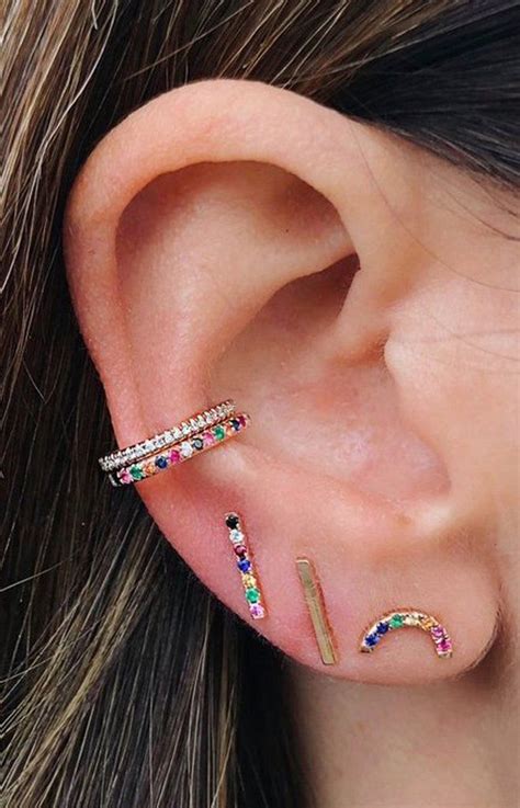 Cupcake Rainbow Studs & Colorful Crystals Straight Ear Climber Earring | Crystal ear cuff, Ear ...