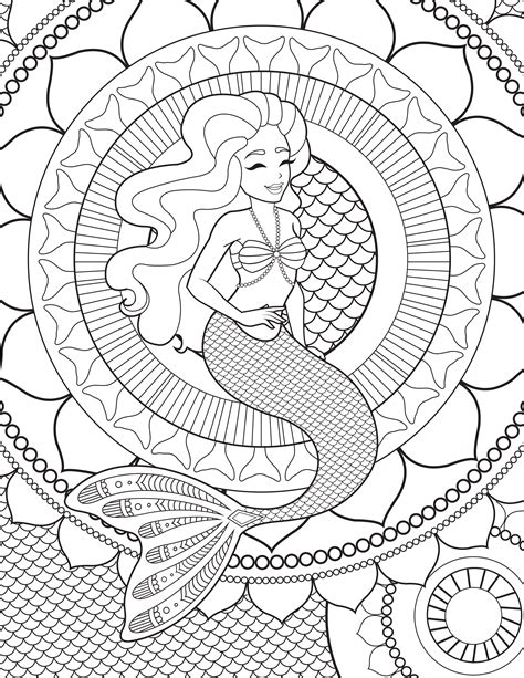 Happy Mermaid with Mandala Coloring Page – Mermaid Coloring Pages