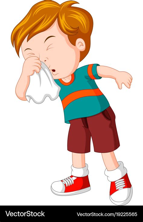 Little boy sneezing hard Royalty Free Vector Image