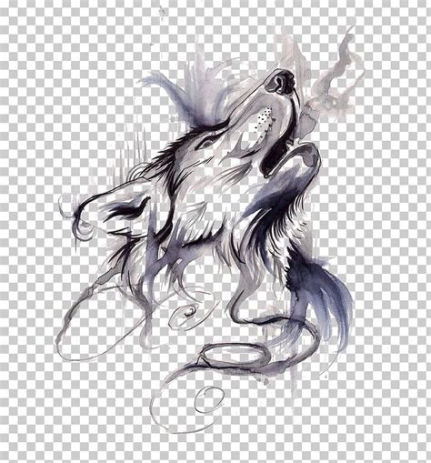 Gray Wolf Tattoo Ink Flash Drawing PNG - animal, carnivoran, design, dog like mammal, fictional ...