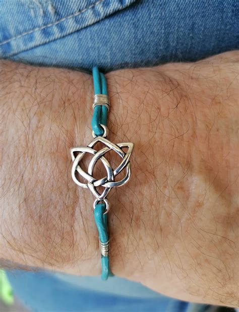 Mens leather bracelet Celtic knot in silver or bronze | Etsy