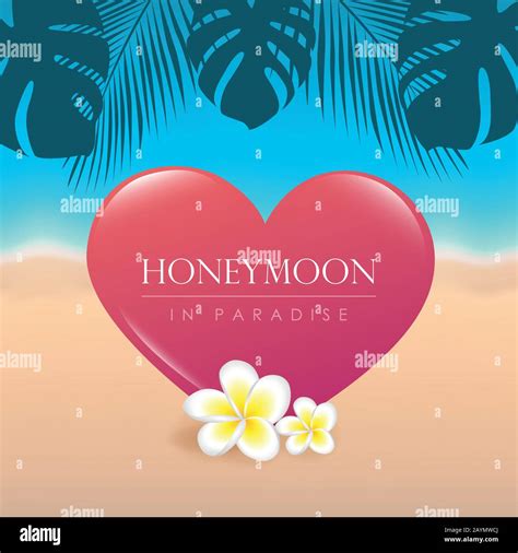honeymoon in paradise design on the beach with palm leaf vector illustration EPS10 Stock Vector ...