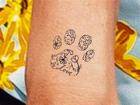 Paw Print Floral Temporary Tattoo / Dog Tattoo / Paw Print Tattoo ...