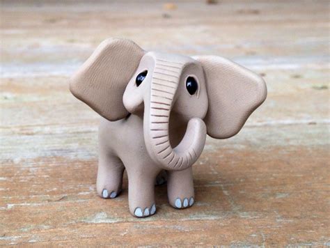 Elephant: Handmade miniature polymer clay animal figure | Polymer clay animals, Polymer clay ...