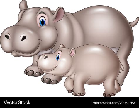 Cartoon mother and baby hippo Royalty Free Vector Image