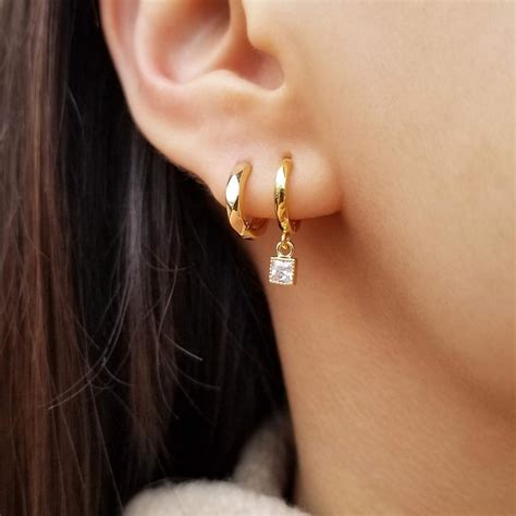 Amazon.com: Gold Hoop Earrings, Cubic Drop Earrings, Tiny Earrings, Gold Lever Back Earrings ...